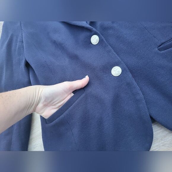 Talbots navy cotton blazer with nautical anchor buttons. 100% cotton career wear - Picture 8 of 11